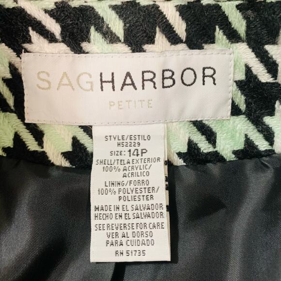 Vintage Size 14P Houndstooth Blazer Jacket Black Off White Mint Green Career - Picture 12 of 12